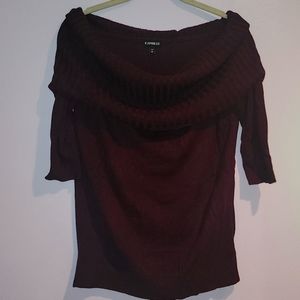 Express Off the Shoulder Maroob 3/4 Sleeve Sweater